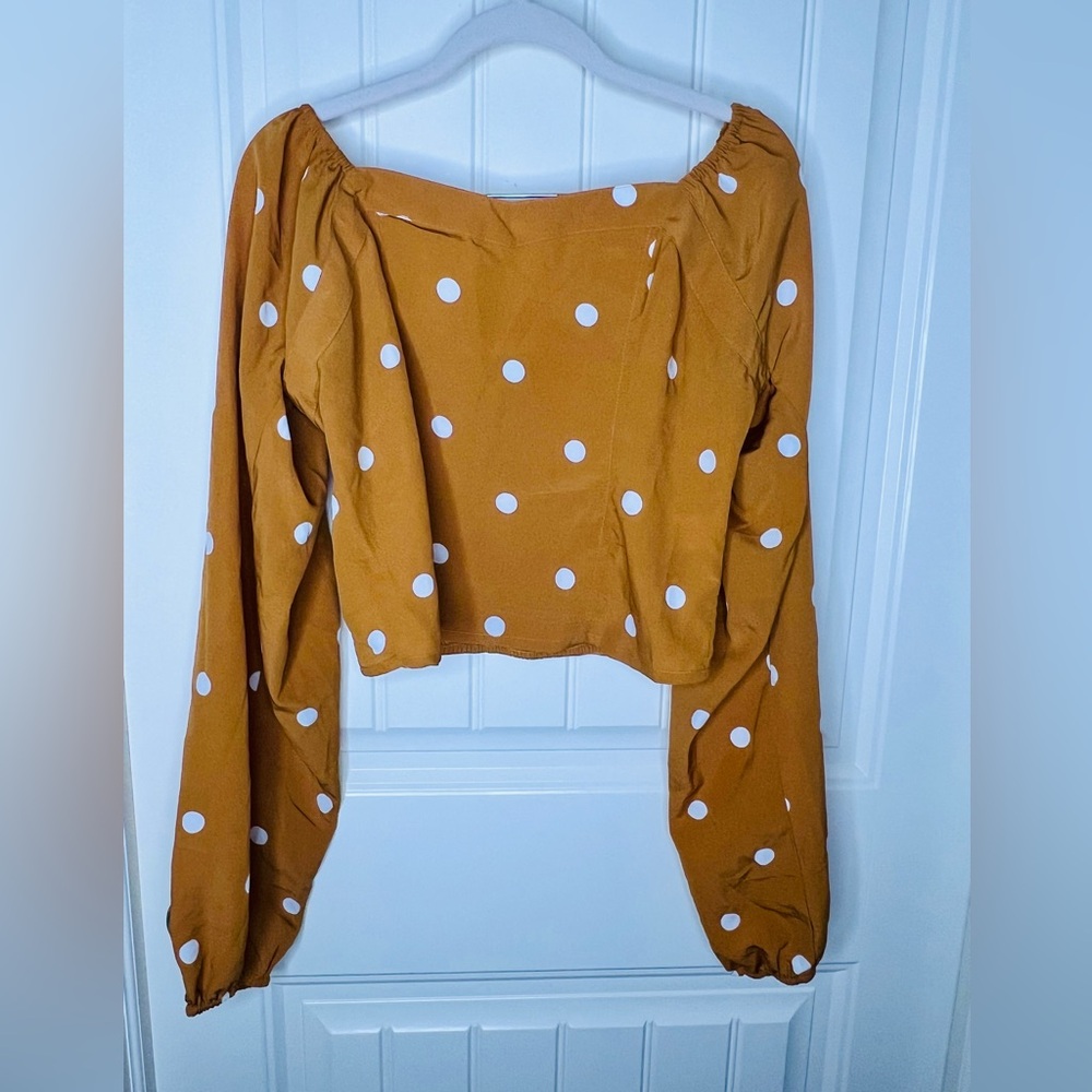 Planet Gold Yellow and White Polka Dot Long Sleeves Top Sz M